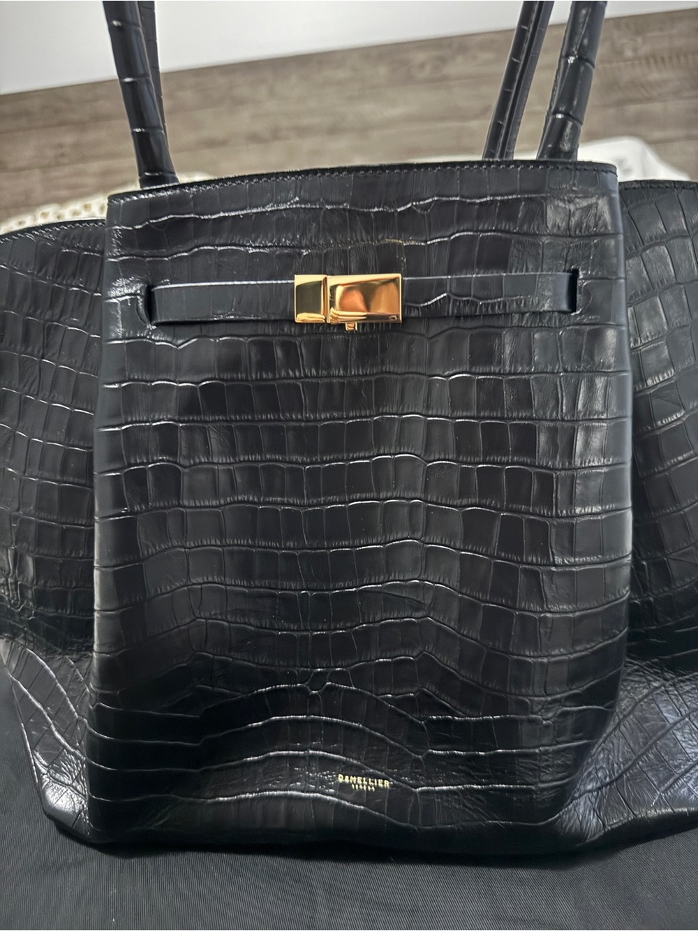 DeMellier Black Croc-Embossed Tote with Gold Accent NWOT - Picture 3 of 4